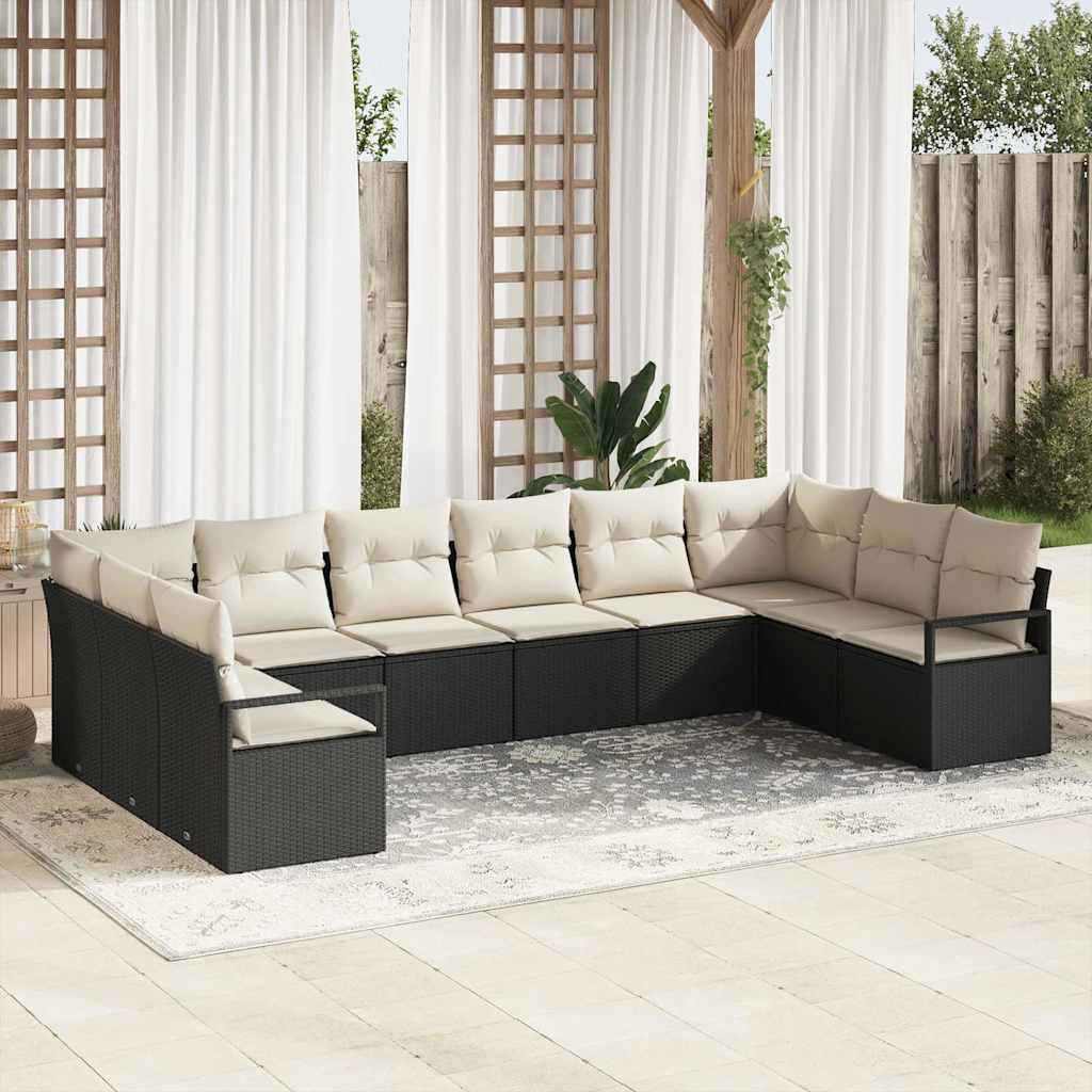 Garten-Sofa-Set mit Kissen 10 pcs Schwarz und Creme